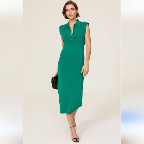 A.L.C. Taylor Knit Green Midi Dress Size L Career Date Night - Picture 1 of 5